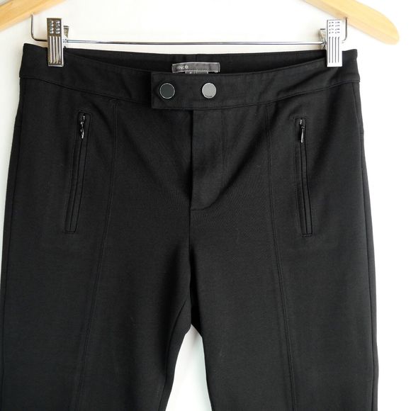 VINCE Pants 4 Pleated Trouser Skinny Mid Rise Zip Pockets Viscose Ponte Black - Picture 2 of 10